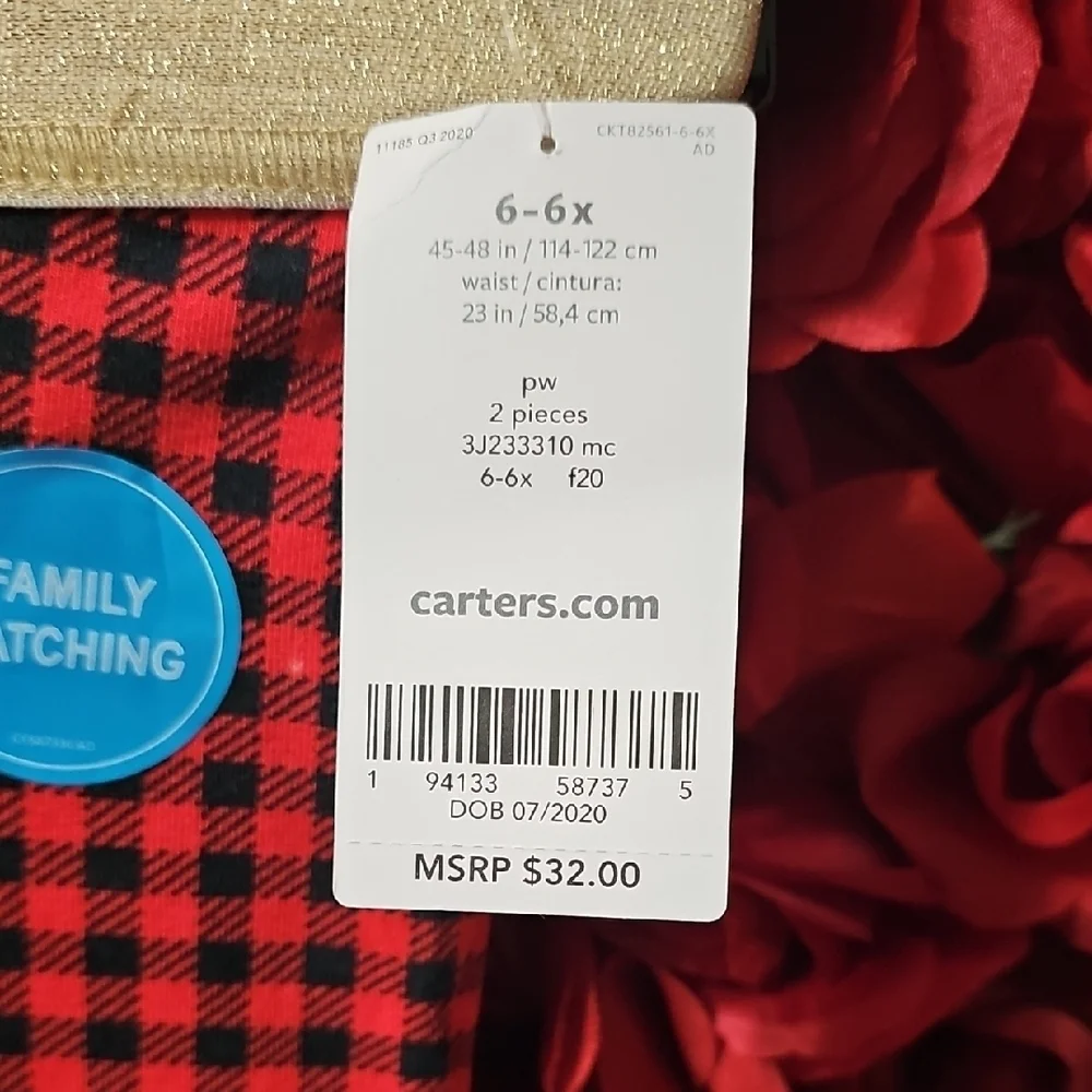 Carter's NWT Girls Black and Red Checkered Leggings Set Size 5T Top & 6-6X Pants